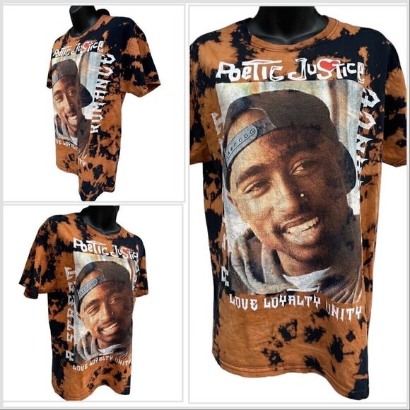 Tupac Poetic Justice Graphic Tie Dye Black Orange Short Sleeve T Unisex Men’s M - Picture 1 of 9